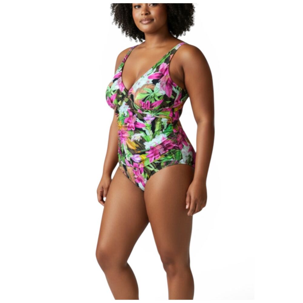 Maxine Exotic Jungle Twist Front Minimizing One Piece Floral Swimsuit  Size 12